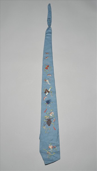 藍綢繡暗八仙綵帨