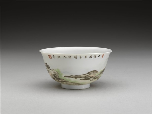 琺瑯彩山水人物茶碗