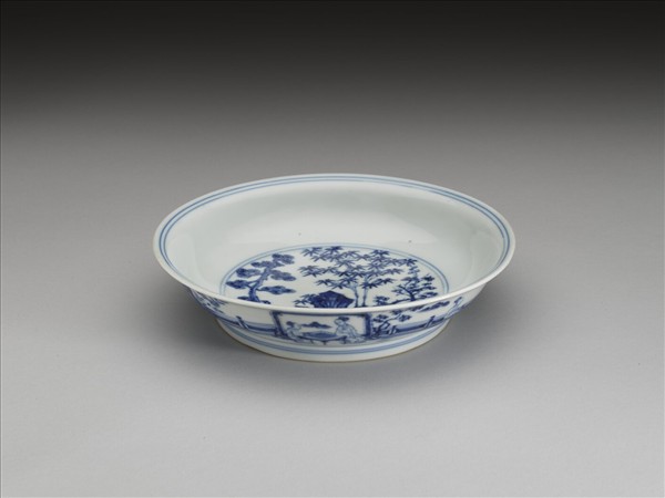 青花三友仕女圖盤