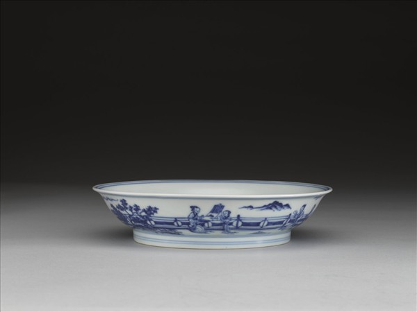 青花三友仕女圖盤