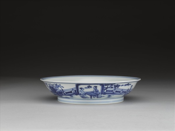 青花三友仕女圖盤