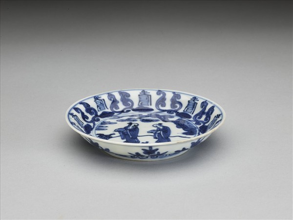 青花人物壽字碟