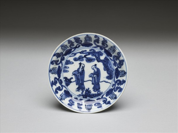 青花人物壽字碟