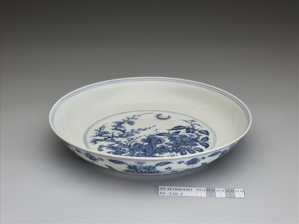 青花靈芝花卉紋盤