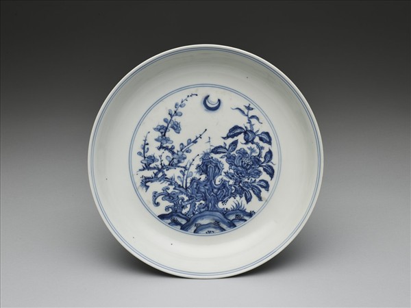 青花靈芝花卉紋盤
