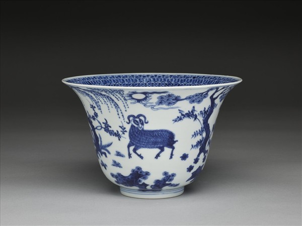 青花三羊開泰圖仰鐘式碗
