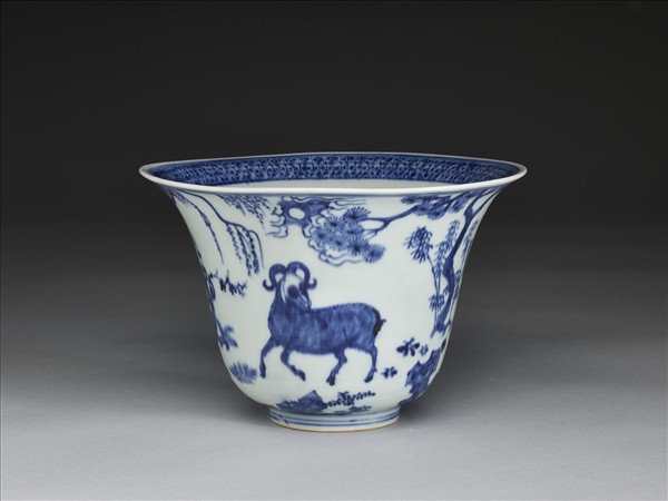 青花三羊開泰圖仰鐘式碗