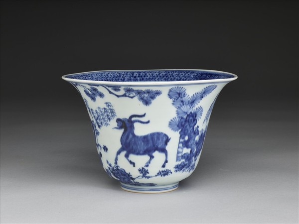 青花三羊開泰圖仰鐘式碗