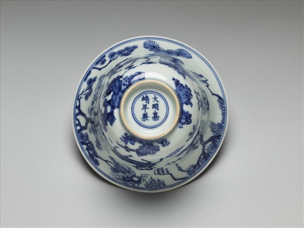 青花三羊開泰圖仰鐘式碗