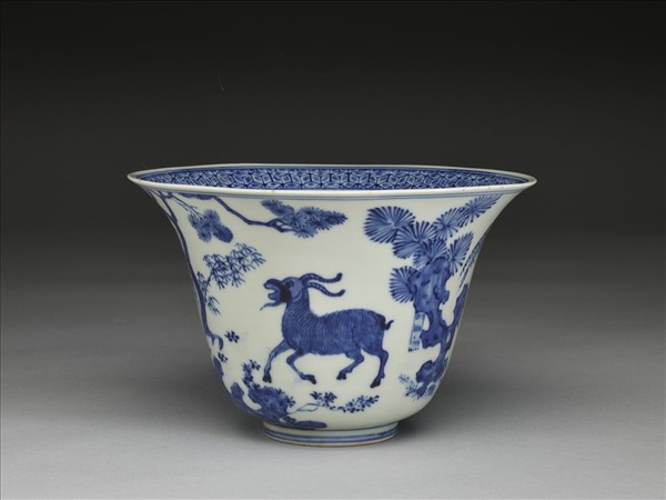 青花三羊開泰圖仰鐘式碗