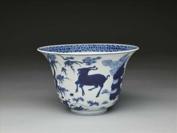 青花三羊開泰圖仰鐘式碗