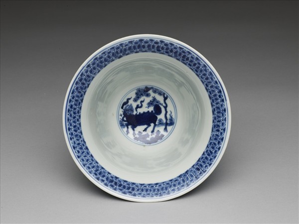 青花三羊開泰圖仰鐘式碗