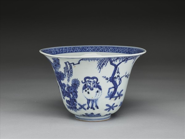 青花三羊開泰圖仰鐘式碗