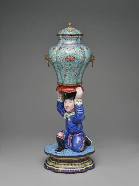 銅胎畫琺瑯洋人托寶