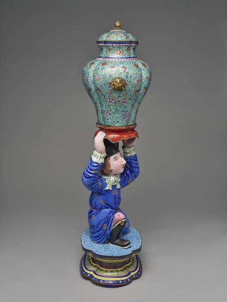 銅胎畫琺瑯洋人托寶