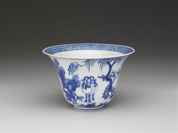 青花三羊開泰圖仰鐘式碗
