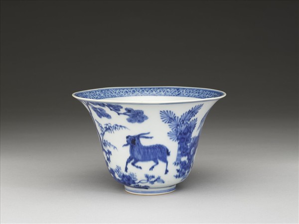 青花三羊開泰圖仰鐘式碗