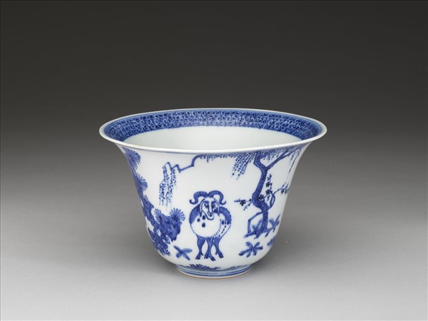 青花三羊開泰圖仰鐘式碗