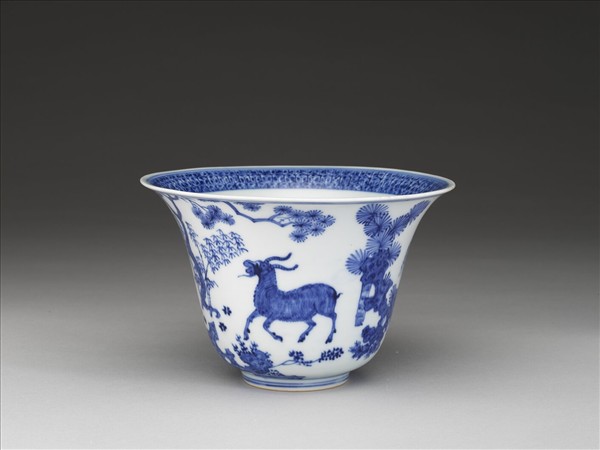 青花三羊開泰圖仰鐘式碗