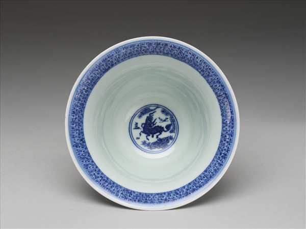 青花三羊開泰圖仰鐘式碗