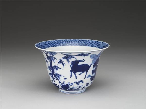 青花三羊開泰圖仰鐘式碗