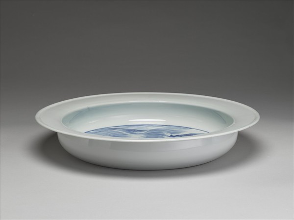 青花魚龍紋折沿洗