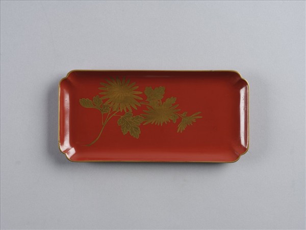 蒔繪藤花紋提架 日本 長方型朱漆描金花鳥圖案小盤