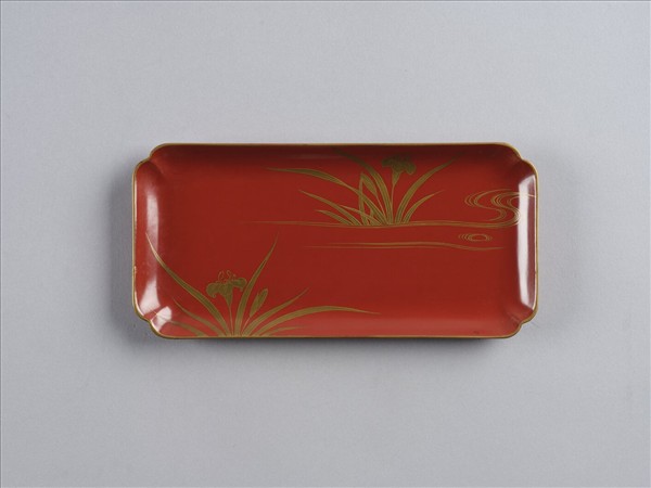 蒔繪藤花紋提架 日本 長方型朱漆描金花鳥圖案小盤