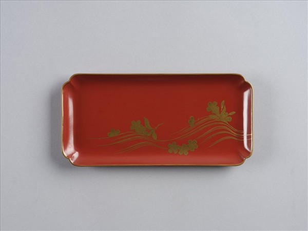 蒔繪藤花紋提架 日本 長方型朱漆描金花鳥圖案小盤