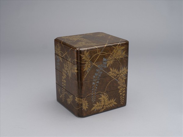 蒔繪藤花紋提架 日本 藤花蒔繪四層附蓋食盒