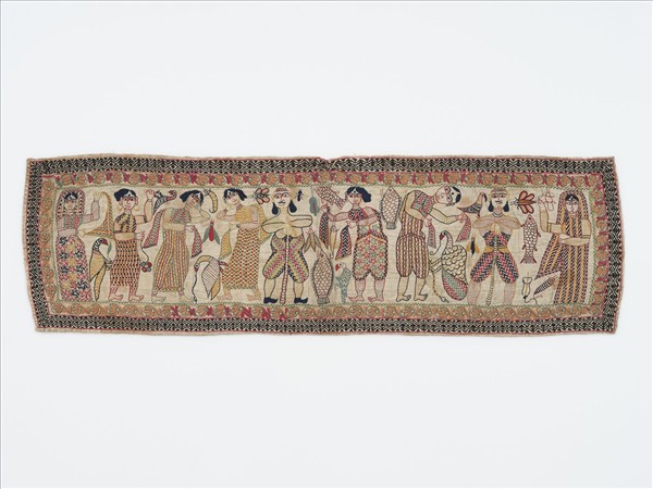 印度 白地人物刺繡布片