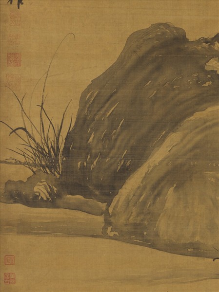 元李士行喬松竹石　軸