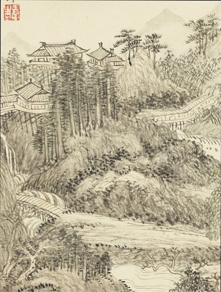 清王翬仿宋元山水　冊　倣王蒙秋山蕭寺