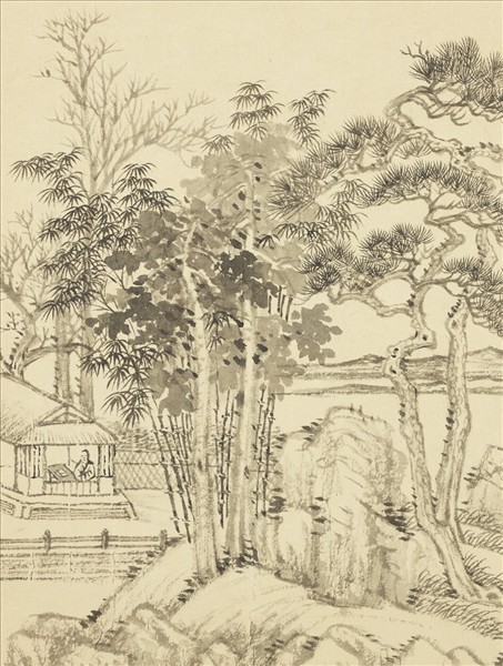 清王翬圖繪　冊　桐陰高士倣盧浩然筆