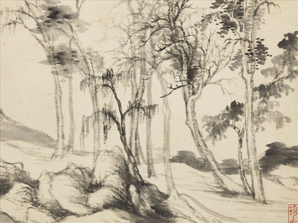 清惲壽平畫山水　冊　畫樹石