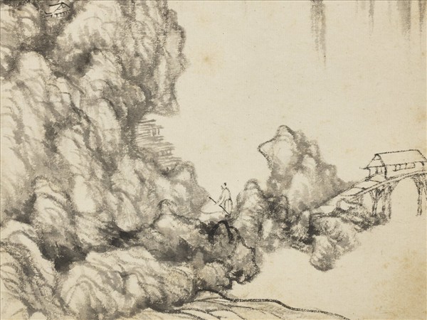 清惲壽平畫山水　冊　橋亭策杖