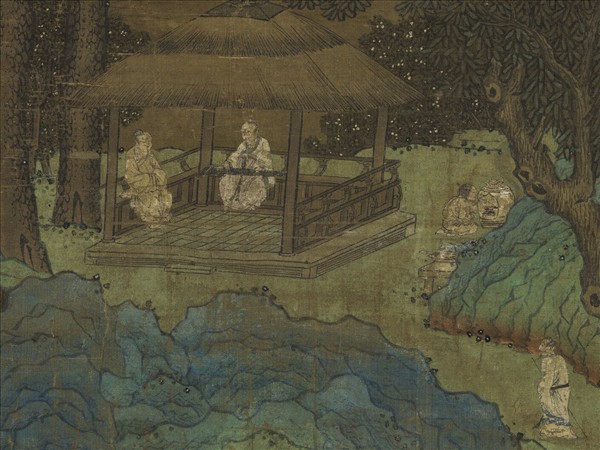 宋人松亭撫琴　軸