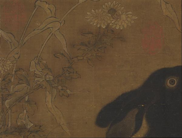 宋人山花墨兔　軸