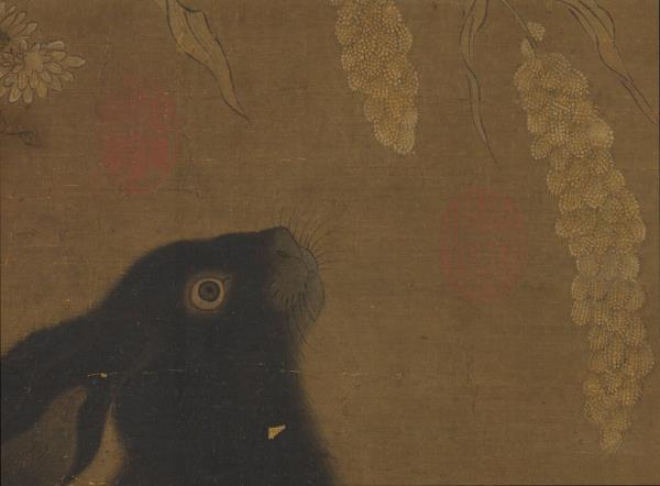 宋人山花墨兔　軸