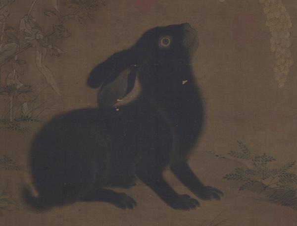 宋人山花墨兔　軸