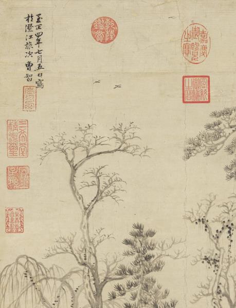 元曹知白疎林亭子　軸