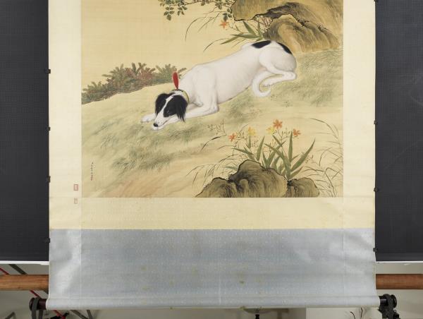 清郎世寧畫十駿犬驀空鵲　軸