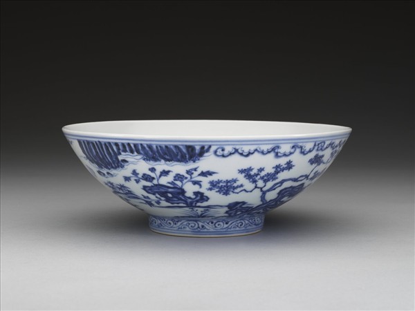 青花山水仕女圖碗