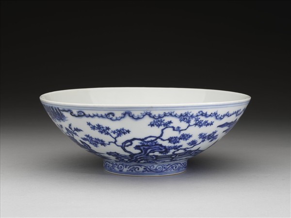 青花山水仕女圖碗