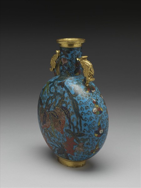 掐絲琺瑯龍耳扁壺