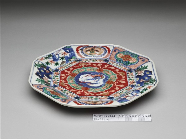 有田窯 青花五彩龍鳳紋八方盤