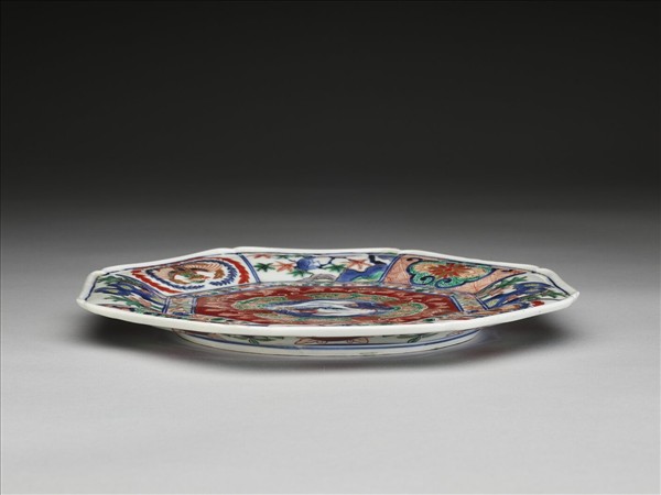 有田窯 青花五彩龍鳳紋八方盤