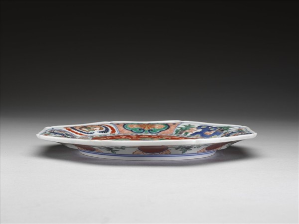 有田窯 青花五彩龍鳳紋八方盤