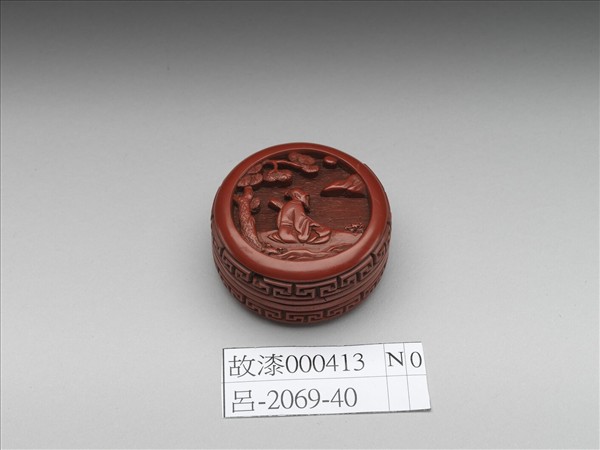 剔紅松下撫琴圓盒