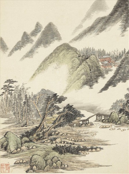 清吳歷撫宋元人山水　冊　古寺叢林